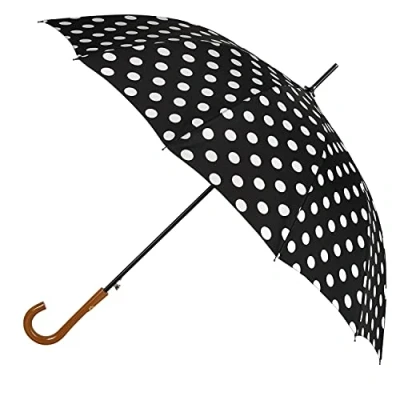 Image of Agaric Classic Wooden Hook Handle J Stick Umbrella Auto Open Windproof for Women, Black,