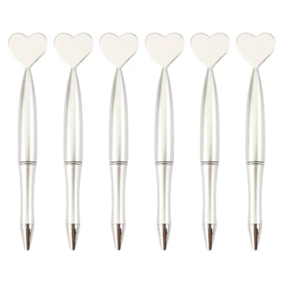Image of KANGQL Ballpoint Pens, 6 Pieces Black Ink Pens 1.0mm Office Heart Shaped Wedding Stationery School Supplies, Silver