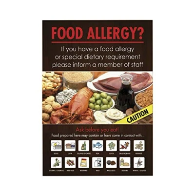 Image of Food Allergy Sign Notice Inform Member of Staff A4 Rigid Aluminum Bar Pub Restaurant