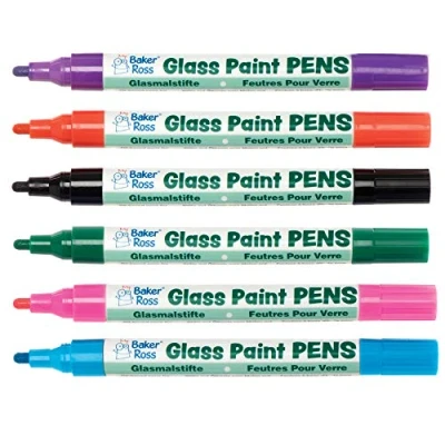Image of Baker Ross AT487 Glass Paint Pens Pack of 6, Broad Tipped, Oil Based Acrylic Markers for Kids Arts and Crafts Painting Activities, Muted, Pink