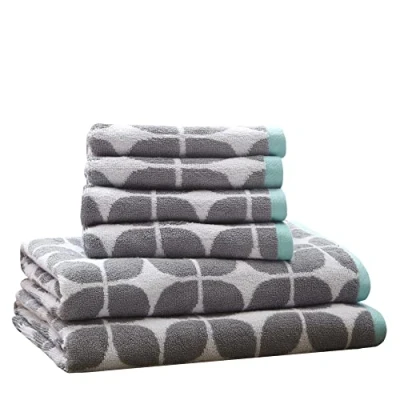 Image of Intelligent Design Lita Cotton Bathroom Towels, Jacquard Highly Absorbent Bath Towel Set, 6 Piece Include 2 Towels &amp; 4 Hand Dark Grey