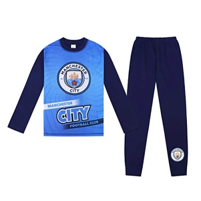 Image of Manchester City FC Official Gift Boys Sublimation Long Pyjamas 3 4 Years Blue