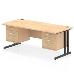 Image of Impulse 1800x800 Desk Maple/Black Cantilever Leg 2x3 Drawer Fixed Ped
