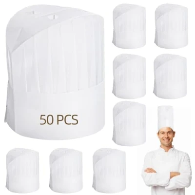 Image of CACAZI 50 PCS Disposable Chef&#039;s Hats, Adjustable Hats with Breathable Holes, Non Woven Fabric Hat, Unisex Cooking Hat for Home Restaurant Kitchen, Housework, Catering, Party