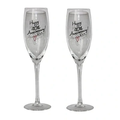 Image of Widdle Gifts Ltd Set of 2 Champagne Flutes Happy 40th Anniversary Heart Detail
