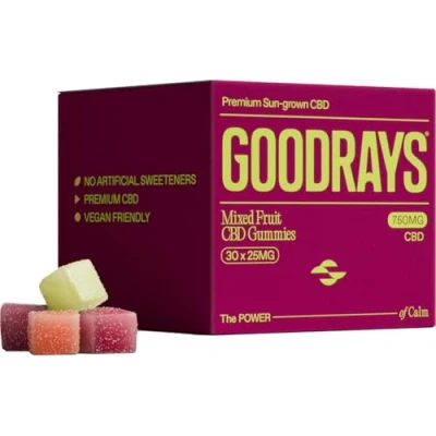 Image of Goodrays CBD Gummies High Strength 30 x 25mg Mixed Fruits Edibles Reduce Stress, Calm Anxiety, Unwind, Improve Sleep