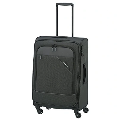 Image of paklite 4 wheel soft luggage suitcase size M with expansion fold + TSA lock, DERBY series: stylish trolley in two tone look, 66 cm, 69 litres (expandable to 79 litres)