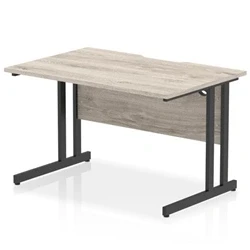 Image of Impulse 1200 x 800mm Scalloped Edge Straight Office Desk Grey Oak Top Black Cantilever Leg