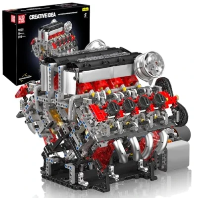 Image of Mould King 10130 V8 Engine Building Blocks Set, Combustion Model That Runs, Mini Twin Turbo Build Kit for Adults with Battery, Engineering Construction STEM Toy (2718 PCS)