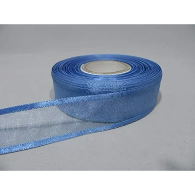 Image of 2 metres x 25mm Edged Organza Ribbon Cornflower Blue Double Sided Satin Edge Sheer 25 mm 2.5cm