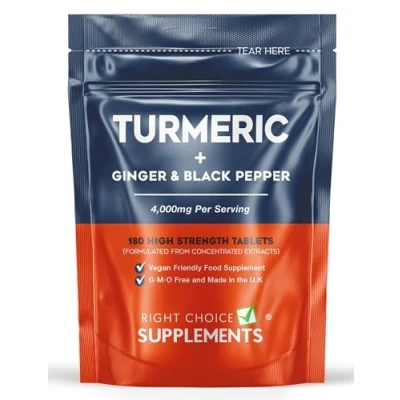 Image of Turmeric Tablets 2400mg with Black Pepper &amp; Ginger 180 High Strength Curcumin Supplements and (Not Capsules or Powder) Vegan Gluten Free UK Made