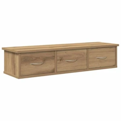 Image of vidaXL Wall Cabinet Floating TV Unit/Media Organizer Artisan Oak 88x26x18.5 cm Engineered Wood Living Room/Bedroom Storage with 3 Drawers