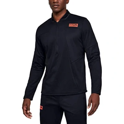 Image of Under Armour Men Gametime Fleece 1/2 Zip Warm up Top Black/Beta Red, Medium