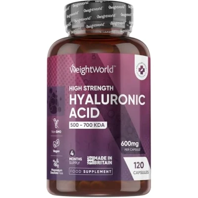 Image of Hyaluronic Acid Supplement 600mg (500 700 KDA) 120 Vegan Triple Strength Capsules 4 Month Supply Natural Skin, Hair &amp; Joint for Women Men Superior Absorption