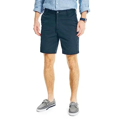 Image of Nautica Men&#039;s Classic Fit Flat Front Stretch Solid Chino 8.5&quot; Deck Shorts Casual, True Navy, 38