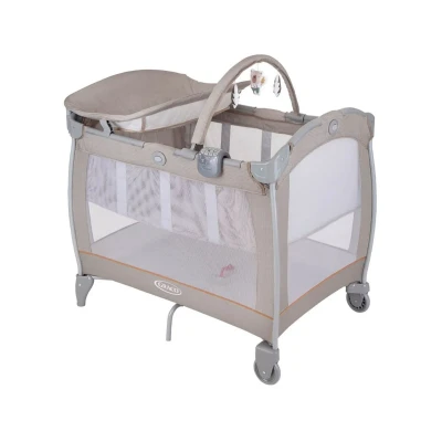 Image of Graco Contour Electra Travel Cot with bassinet, lightweight music, vibration, nightlight, compact fold and carrybag. Suitable from birth to approx. 3 Years, Little Adventures fashion