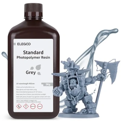 Image of ELEGOO 3D Printer Rapid Resin, 405nm LCD UV Curing Resin Standard Photopolymer for Printing Grey 2000G