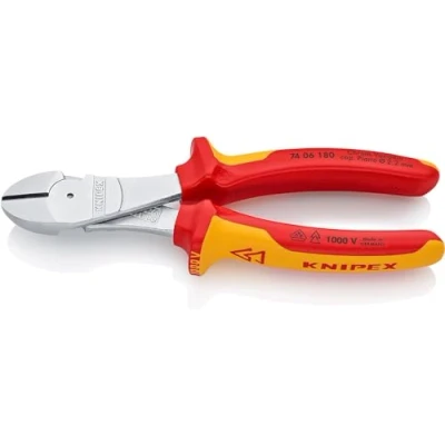 Image of Knipex High Leverage Diagonal Cutter chrome plated, insulated with multi component grips, VDE tested 180 mm 74 06