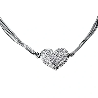 Image of WitmAn Double Sided Magnetic Heart Necklace, Diamond Set Love Pendant, Creative Magnet Couples Necklace (Silver)