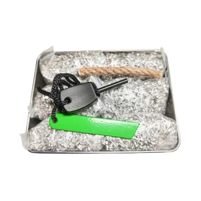 Image of eGreen Emergency Fire Starter Magnesium 6 Bags for Camping Hiking Bushcraft Hurricane Storm Outages + Free Ferro Rod Wax Infused Jute Rope &amp; Tin Container (6 Bag 1 x Can)