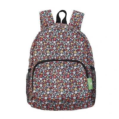 Image of ECO CHIC Lightweight Foldable Water Resistant Mini Backpack Folds Into Pouch for Storage (Ditsy Black)