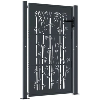 Image of vidaXL Garden Gate Anthracite 105x155 cm Steel Bamboo Design