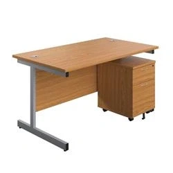 Image of 1200X800 Rectangular Desk Nova Oak Silver &amp; 2 Drawer Pedestal Bundle