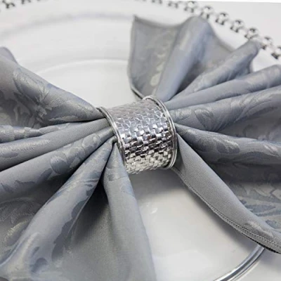Image of Christmas Metal Napkin Rings 7 Designs Xmas Dinner Wedding Pack of 6 (Silver Weave)