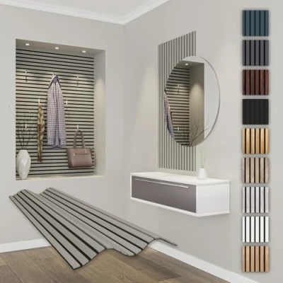 Image of HEXIM Acoustic Panels, 118 x 60 cm, Flexible Slat Wall, Wood MDF Wall Cladding, Interior Decoration, Soundproofing (1 Panel / 0.708 m² Sand Grey APF02)