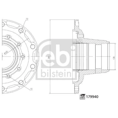 Image of 3307305603, 3307305603SK1 wheel Hub FEBI BILSTEIN 179940 335mm without bearing Rear Axle