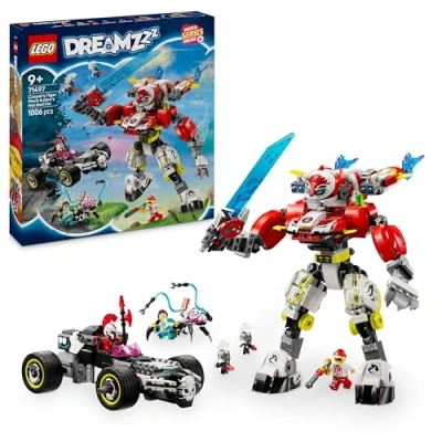 Image of LEGO DREAMZzz 2in1 Cooper’s Tiger Mech &amp; Zero’s Hot Rod Car Toy for 9 Plus Year Old Boys and Girls, Set with Robot, Z Blob 3 Minifigures, Birthday Gift Idea 71497