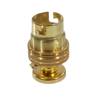 Image of BC B22 Bayonet Cap Lampholder with Wooden Fixing Base Kit UK Made (Brass)