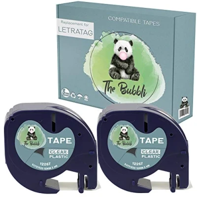 Image of The Bubbli Original 12267 S0721530 S0721550 Black on Clear Compatible Plastic Label Tapes for DYMO LetraTag LT 100H 100T 110T QX50 XR XM 2000 Plus (12mm x 4m 2 Pack)