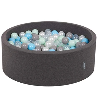 Image of KiddyMoon 90X30cm/200 Balls ∅ 7Cm / 2.75In Baby Foam Ball Pit Made In EU, Dark Grey:Pearl/Grey/Transparent/Baby Blue/Mint