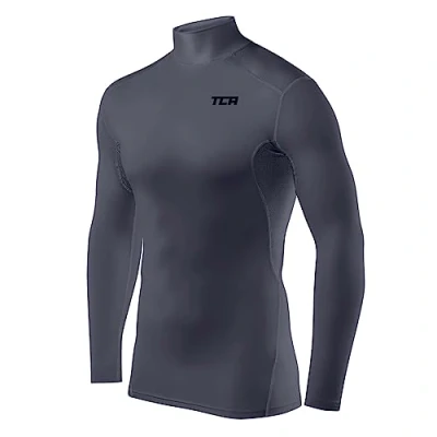 Image of TCA Boys&#039; HyperFusion Compression Base Layer Top Long Sleeve Under Shirt Mock Neck Mock/Crew Graphite Neck, 12 14 Years