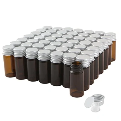 Image of 10ml Amber Glass Vials with Screw Caps and Plastic Stoppers, Small Brown Liquid Sample Vial, Leak Proof 50PCS