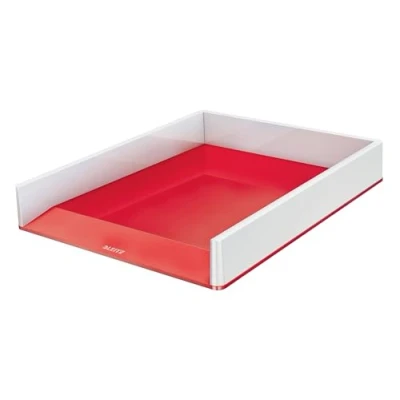Image of Leitz Wow A4 Letter Tray, White/Red Desk Tray Organiser, Paper 53611026