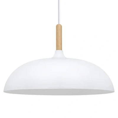 Image of Long Life Lamp Company Modern White Pendant Light Shade Dome Metal Wooden Kitchen Island Ceiling Lights M0108