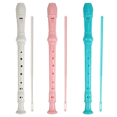 Image of Soprano Recorder Descant Flauta 8 Hole ABS Clarinet German Style Treble flute C Key With Fingering Chart Instruction 3 pack