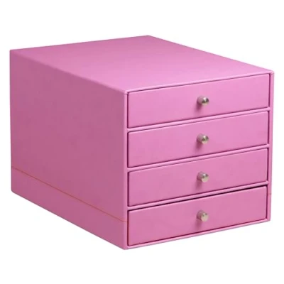 Image of RHODIA 318961C Lilac 4 Drawer File Organizer 24.8 x 32.7 22.8 cm Orange Saddle Stitching Faux Leather Exterior Rhodiarama Home Office Collection Organization &amp; Designer Storage