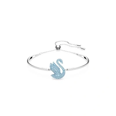 Image of Swarovski Iconic Swan Bangle Bracelet, Blue and White Crystals in a Rhodium Plated Setting, from the Collection