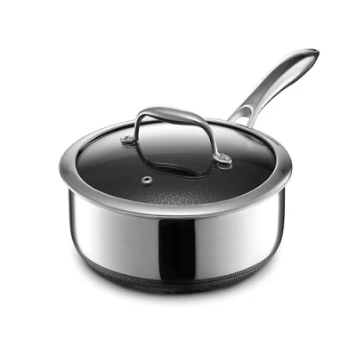 Image of HexClad Hybrid Nonstick 3 Litre Saucepan with Tempered Glass Lid, Stay Cool Handle, Dishwasher Safe, Induction Ready, Compatible All Cooktops