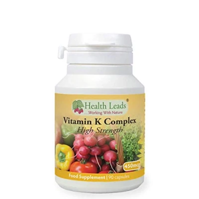 Image of Vitamin K Complex High Strength Food Supplement 450µg x 90 Capsules, Magnesium Stearate Free, contributes to The Maintenance of Normal Bones &amp; Blood clotting, Made in Wales