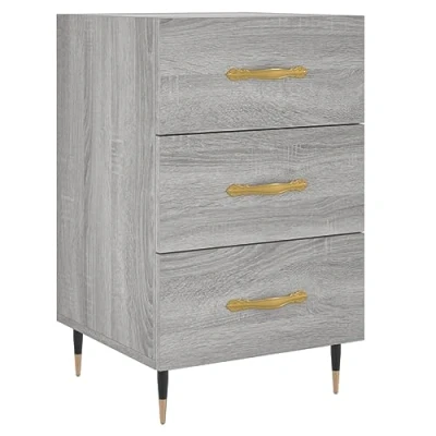 Image of vidaXL Stylish Grey Sonoma Engineered Wood Bedside Cabinet with Functional Drawers and Spacious Top, Durable Metal Feet Support for Bedroom Use