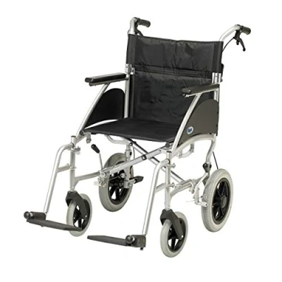 Image of DAYS Swift Attendant Propelled Wheelchair, Lightweight Foldable Mobility Aid for Physically Impaired, Handicapped and Elderly users, Cool Silver, 41cm