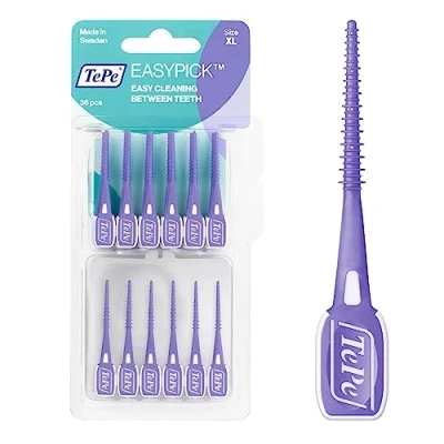 Image of TePe EasyPick Toothpicks, Purple, ISO XL, 36pcs, Plaque Remover, efficient Clean Between The Teeth, Durable Dental Picks for Wide Gaps, Travel case Included