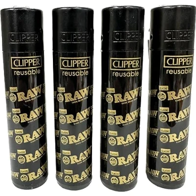 Image of Set of 4 Raw clipper Lighters, Regular size Gas Refillable Lighter, lighters Set, Lighter standard (Raw Popular Designs)