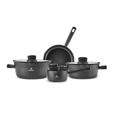 Image of Karaca Midnight 6 Piece Ceramic Non Stick Cookware Set, Dishwasher Safe, Induction Base, Black