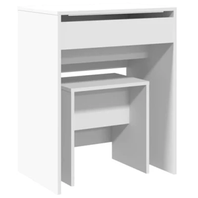 Image of vidaXL Dressing Table and Stool Engineered Wood Vanity Desk for Bedroom Makeup with Drawers Mirror 60x40x75 cm White