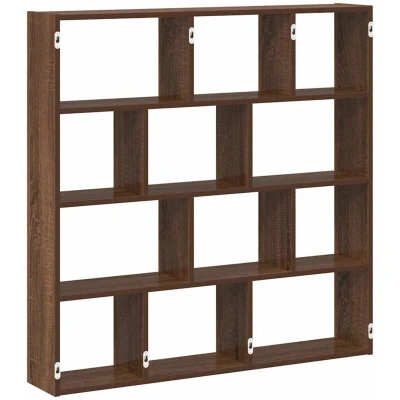 Image of vidaXL Wall Cube Shelf Brown Oak Engineered Wood 12 Compartments 100x18x100 cm Living Room/Bedroom Floating Storage